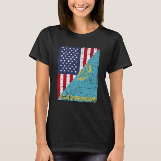 Half USA Flag Half Kazakhstan Flag American Kasach T-shirt (Voorkant)