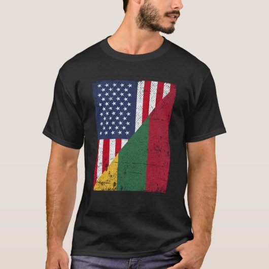 Half USA Flag Half Lithuania Flag American Lithuan T-shirt (Voorkant)