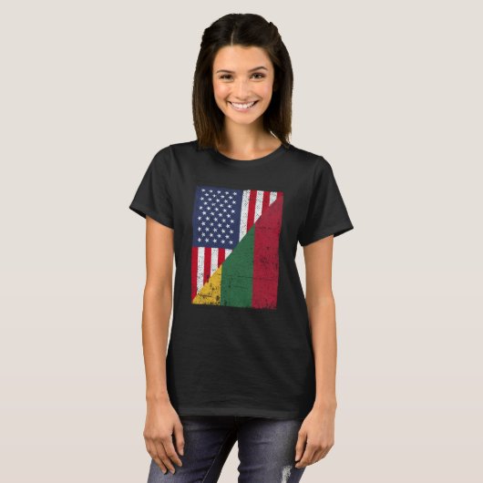 Half USA Flag Half Lithuania Flag American Lithuan T-shirt (Voorkant volledig)