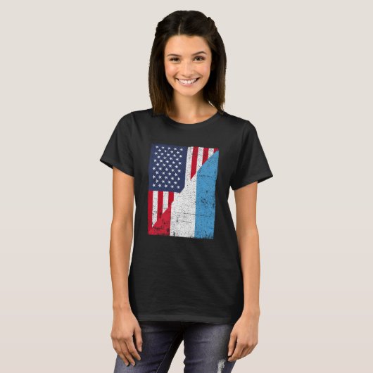 Half USA Flag Half Luxembourg Flag American Luxemb T-shirt (Voorkant volledig)