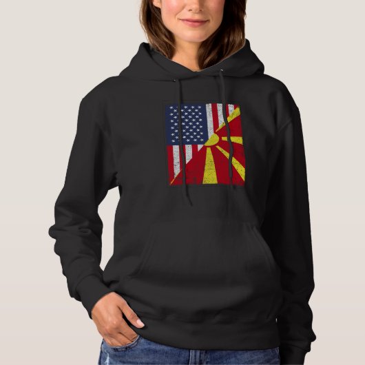 Half USA Flag Half Macedonia Flag American Macedon Hoodie (Voorkant)