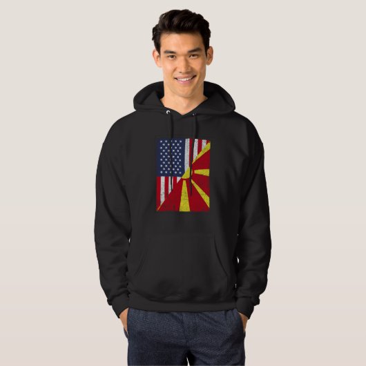 Half USA Flag Half Macedonia Flag American Macedon Hoodie (Voorkant volledig)