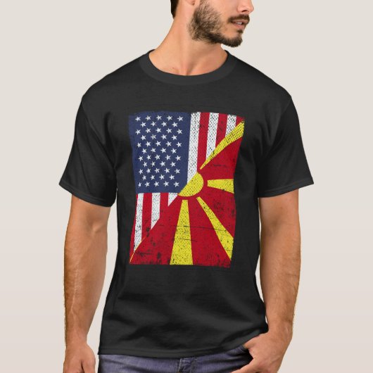 Half USA Flag Half Macedonia Flag American Macedon T-shirt (Voorkant)