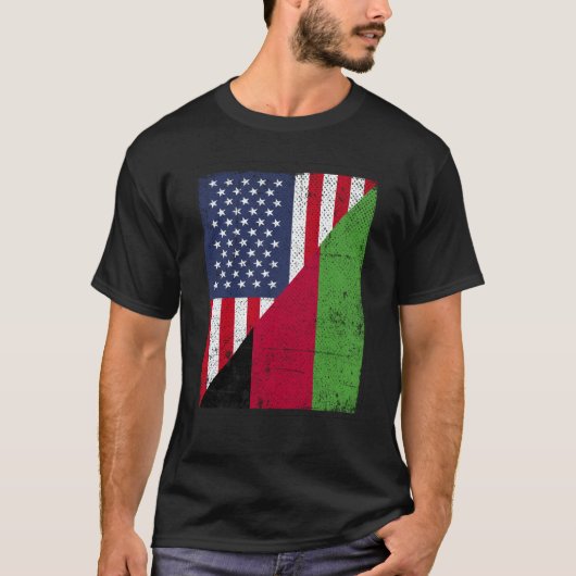 Half USA Flag Half Malawi Flag American Malawian T-shirt (Voorkant)