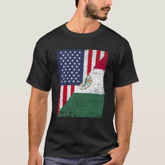 Half USA Flag Half Mexico Flag American Mexican T-shirt (Voorkant)