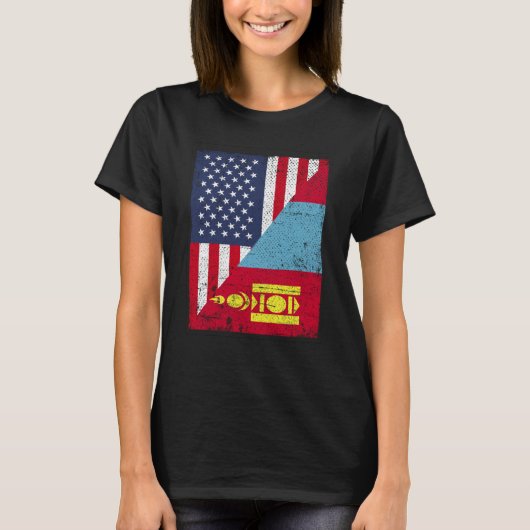 Half USA Flag Half Mongolia Flag American Mongolia T-shirt (Voorkant)