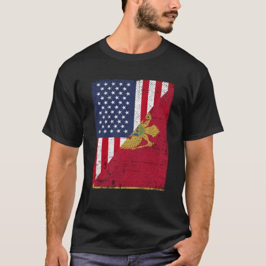 Half USA Flag Half Montenegro Flag American Monten T-shirt (Voorkant)