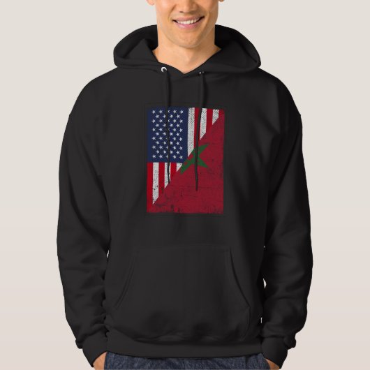 Half USA Flag Half Morocco Flag American Moroccan Hoodie (Voorkant)
