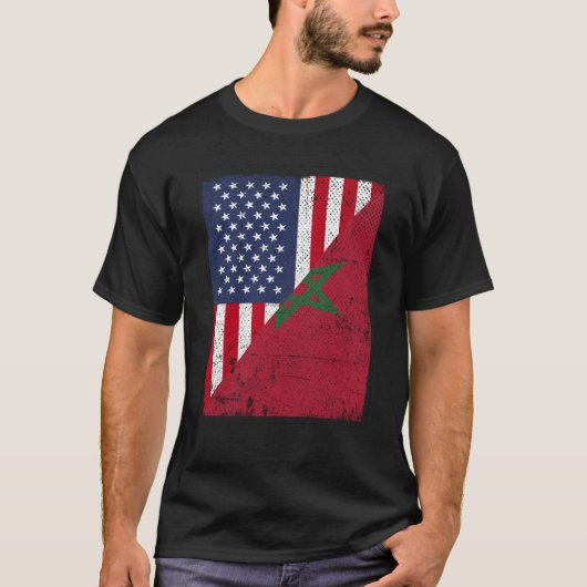 Half USA Flag Half Morocco Flag American Moroccan T-shirt (Voorkant)