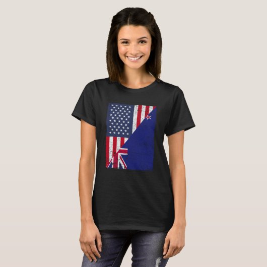 Half USA Flag Half New Zealand Flag American New Z T-shirt (Voorkant volledig)