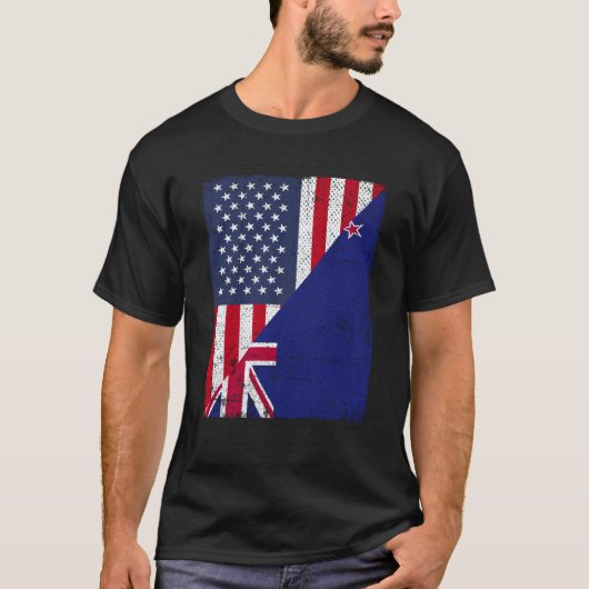 Half USA Flag Half New Zealand Flag American New Z T-shirt (Voorkant)