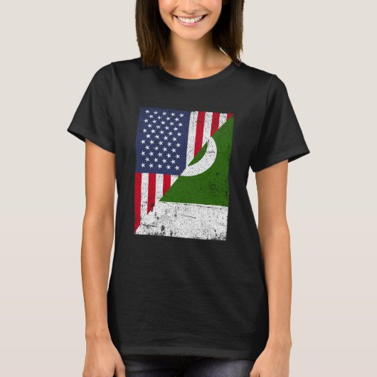 Half USA Flag Half Pakistan Flag American Pakistan T-shirt (Voorkant)