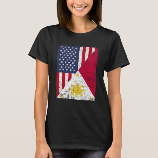 Half USA Flag Half Philippines Flag American Filip T-shirt (Voorkant)