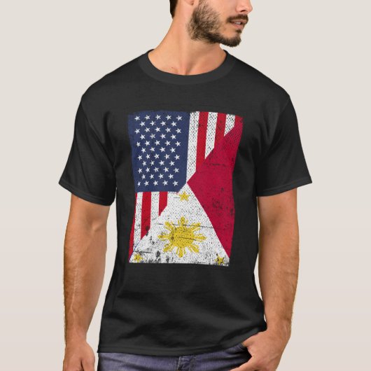 Half USA Flag Half Philippines Flag American Filip T-shirt (Voorkant)