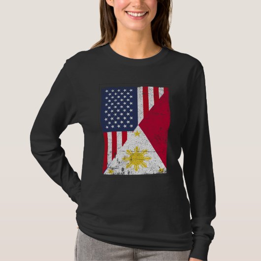 Half USA Flag Half Philippines Flag American Filip T-shirt (Voorkant)