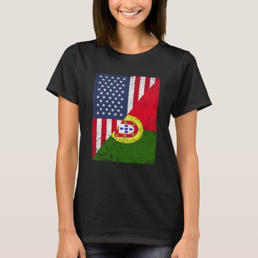 Half USA Flag Half Portugal Flag American Portugue T-shirt (Voorkant)