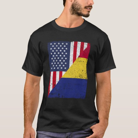 Half USA Flag Half Romania Flag American Romanian T-shirt (Voorkant)