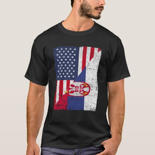 Half USA Flag Half Serbia Flag American Serbian T-shirt (Voorkant)