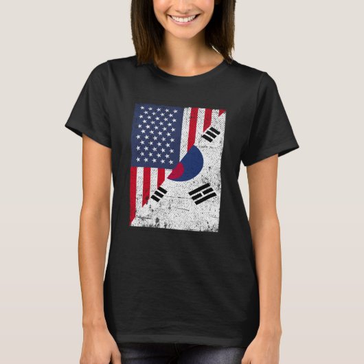 Half USA Flag Half South Korea Flag American South T-shirt (Voorkant)