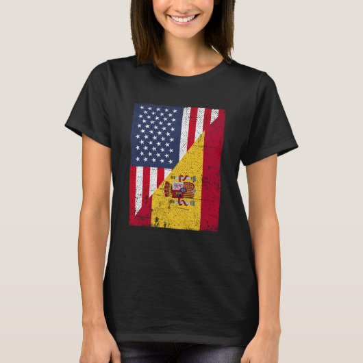 Half USA Flag Half Spain Flag American Spanish T-shirt (Voorkant)