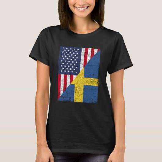 Half USA Flag Half Sweden Flag American Swedish T-shirt (Voorkant)