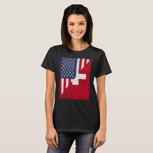 Half USA Flag Half Switzerland Flag American Swiss T-shirt (Voorkant volledig)