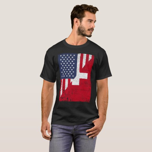 Half USA Flag Half Switzerland Flag American Swiss T-shirt (Voorkant volledig)