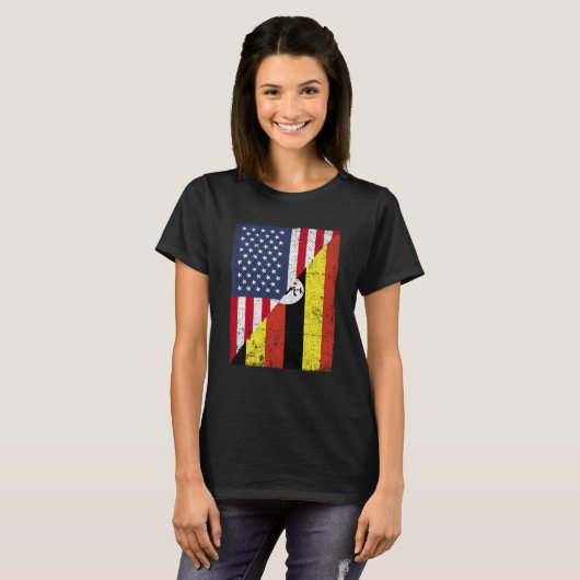 Half USA Flag Half Uganda Flag American Ugandan T-shirt (Voorkant volledig)