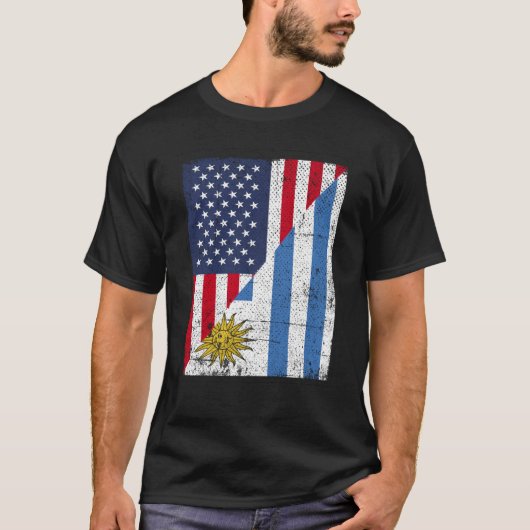 Half USA Flag Half Uruguay Flag American Uruguayan T-shirt (Voorkant)