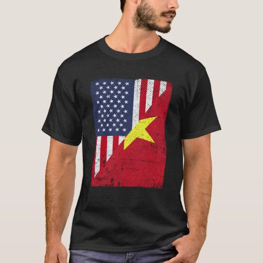Half USA Flag Half Vietnam Flag American Vietnames T-shirt (Voorkant)