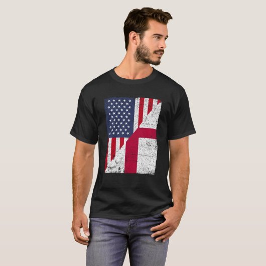 Half VS vlag Half Engeland vlag Amerikaans Engels T-shirt (Voorkant volledig)