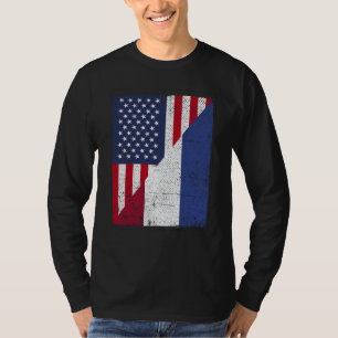 Half VS-vlag half Nederlandse vlag Amerikaans Nede T-shirt