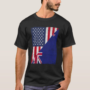 Half VS vlag half Nieuw - Zeeland vlag Amerikaanse T-shirt
