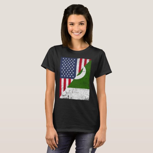 Half VS vlag half Pakistan vlag Amerikaans Pakista T-shirt (Voorkant volledig)