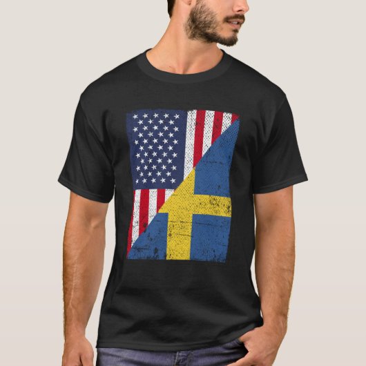 Half VS vlag half Zweden vlag Amerikaanse vlag Zwe T-shirt (Voorkant)