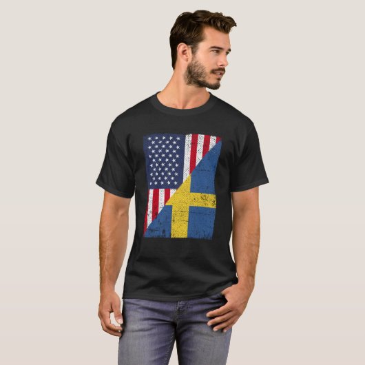 Half VS vlag half Zweden vlag Amerikaanse vlag Zwe T-shirt (Voorkant volledig)