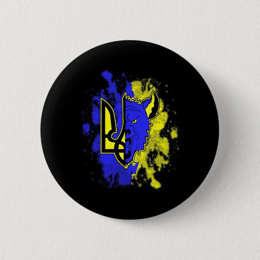 Half Wolf Half Oekraïne Tryzub Oekraïens Symbool E Ronde Button 5,7 Cm (Voorkant)