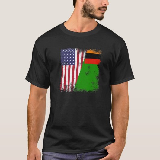 Half-Zambiaanse vlag | Zambia Verenigde Staten Gi T-shirt (Voorkant)