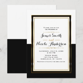 Half Zwart Wit & Goud Chic Elegant Trouwen Kaart