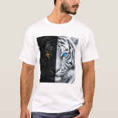 Half Zwarte Half Witte Vuur Tijger Gezicht Digital T-shirt (Voorkant)