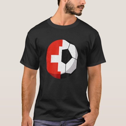 Half Zwitserland Vlag halve Football Voetbal T-shirt (Voorkant)
