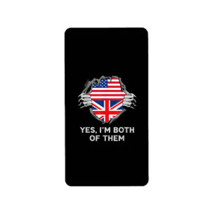 HalfAmerikaans HalfAmerikaans Engeland Vlag Mannen Etiket