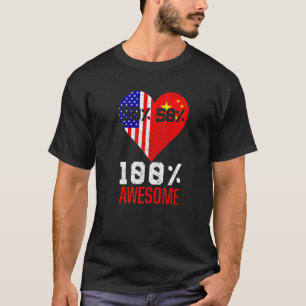 HalfAmerikaans halfChinees hart Amerikaanse vlag T-shirt