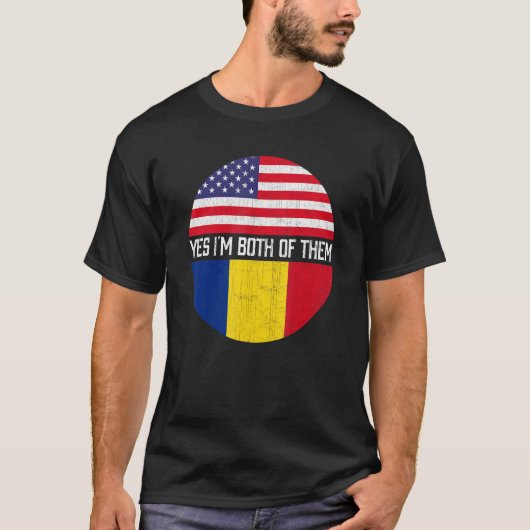 HalfAmerikaanse halfRoemeense Amerikaanse vlagfami T-shirt (Voorkant)