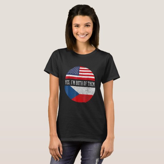HalfAmerikaanse halve Tsjechische vlag Tsjechië H T-shirt (Voorkant volledig)