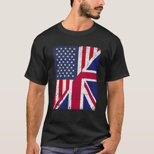HalfAmerikaanse vlag Halve Britse vlag Amerikaanse T-shirt (Voorkant)