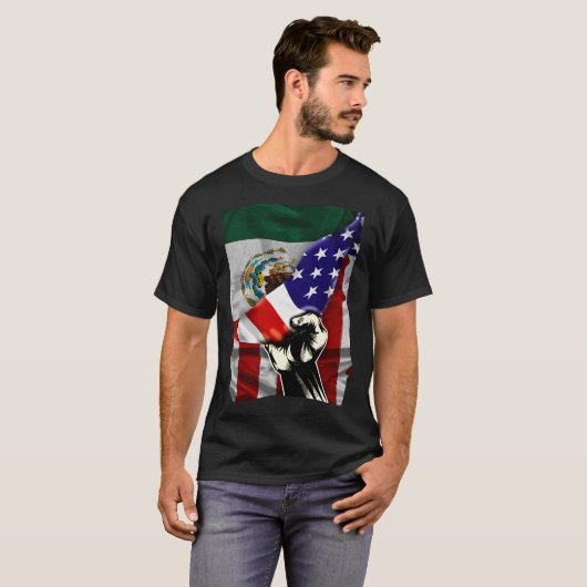 HalfAmerikaanse vlag Mexicaanse ROOTS Vlag Mexico  T-shirt (Voorkant volledig)