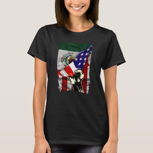 HalfAmerikaanse vlag Mexicaanse ROOTS Vlag Mexico  T-shirt (Voorkant)