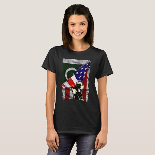 HalfAmerikaanse vlag Pakistani ROOTS USA Flag Paki T-shirt (Voorkant volledig)
