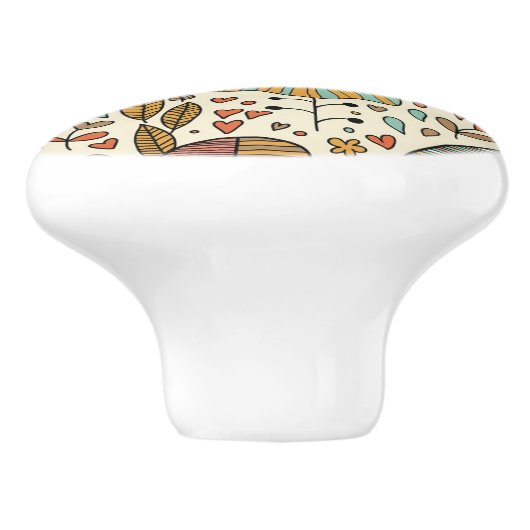 Halfbloem van bladeren keramische knop (Zijkant)